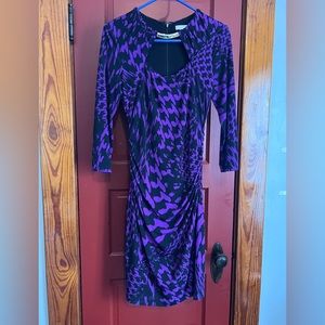 Cache dress, size M. Royal purple and black pattern with gold detail. Worn once.